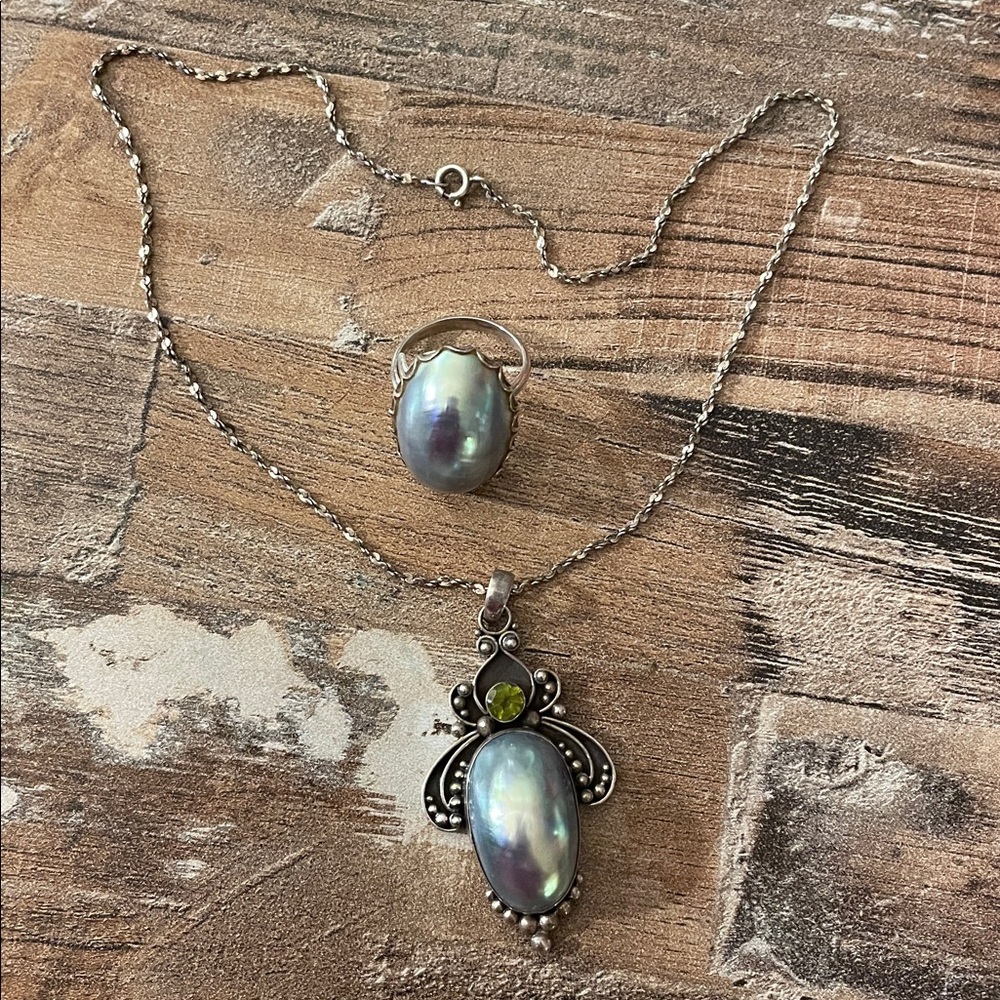 Elegant Vintage 925 Sterling Silver Necklace and Ring Set